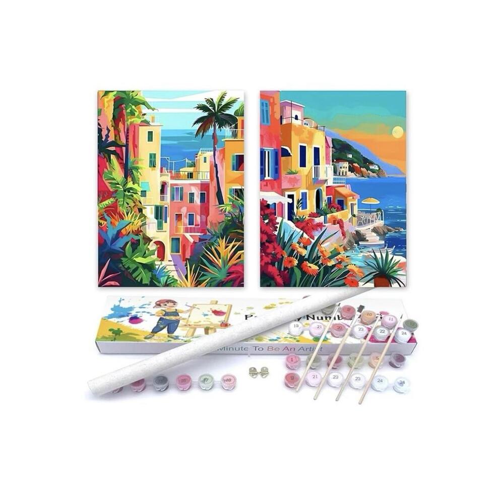 2 Pack Paint by Numbers Kit for Adults Beginners,12" Wx16 L Rolled Canvas kits